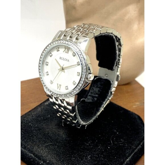 Bulova Women's Watch 96L297 Quartz Silver Dial Gemmed Stainless Steel 32mm - Picture 2 of 13